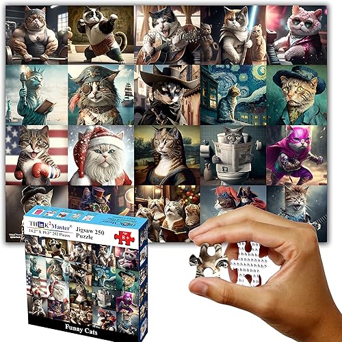 Think2Master Funny Cats - Rompecabezas de 250 piezas con conmovedores gatitos y gatos. Divertido rompecabezas para adolescentes, adultos y personas