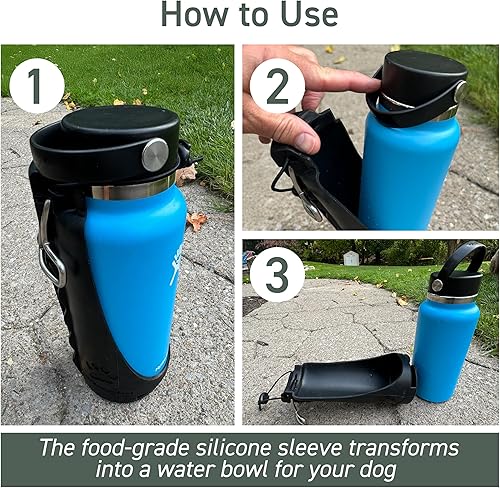 Miniatura 3 de La correa portátil para botella de agua para perros se transforma en un tazón de viaje para perros, compatible con botellas de boca ancha de 32