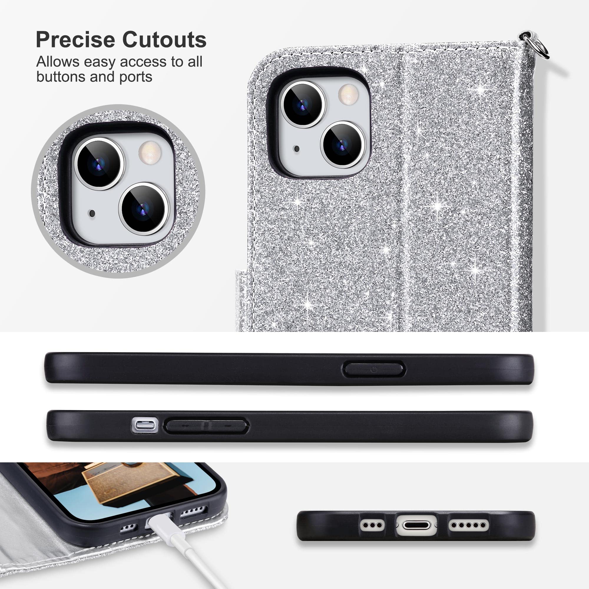 ULAK Funda Compatible Con IPhone 14 Pro Tipo Cartera Con Tarjetero [bloqueo RFID], Funda Con Tapa Para Mujeres Y Niñas, De Piel Sintética Con Diseño Floral, Con Función Atril Y Muñequera