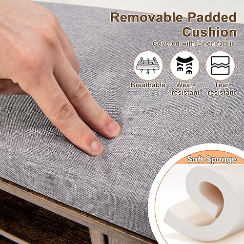 Miniatura 7 de Giantex Banco de zapatos de 9 cubos con almacenamiento, estantes ajustables con cojín acolchado extraíble, banco de almacenamiento de zapatos de 3