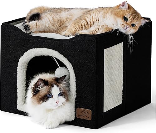 Miniatura 9 de Bedsure Camas para gatos de interior  Casa de gatos grande para cueva de gatos con almohadilla para arañazos para gatos y bola esponjosa plegable