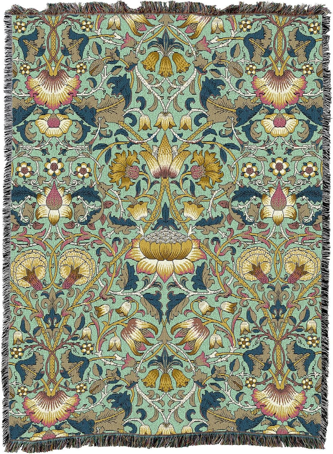 Pure Country Weavers William Morris Lodden Moss Blanket - Arts & Crafts - Gift Tapestry Throw Woven from Cotton - Made in the USA (72x54)
