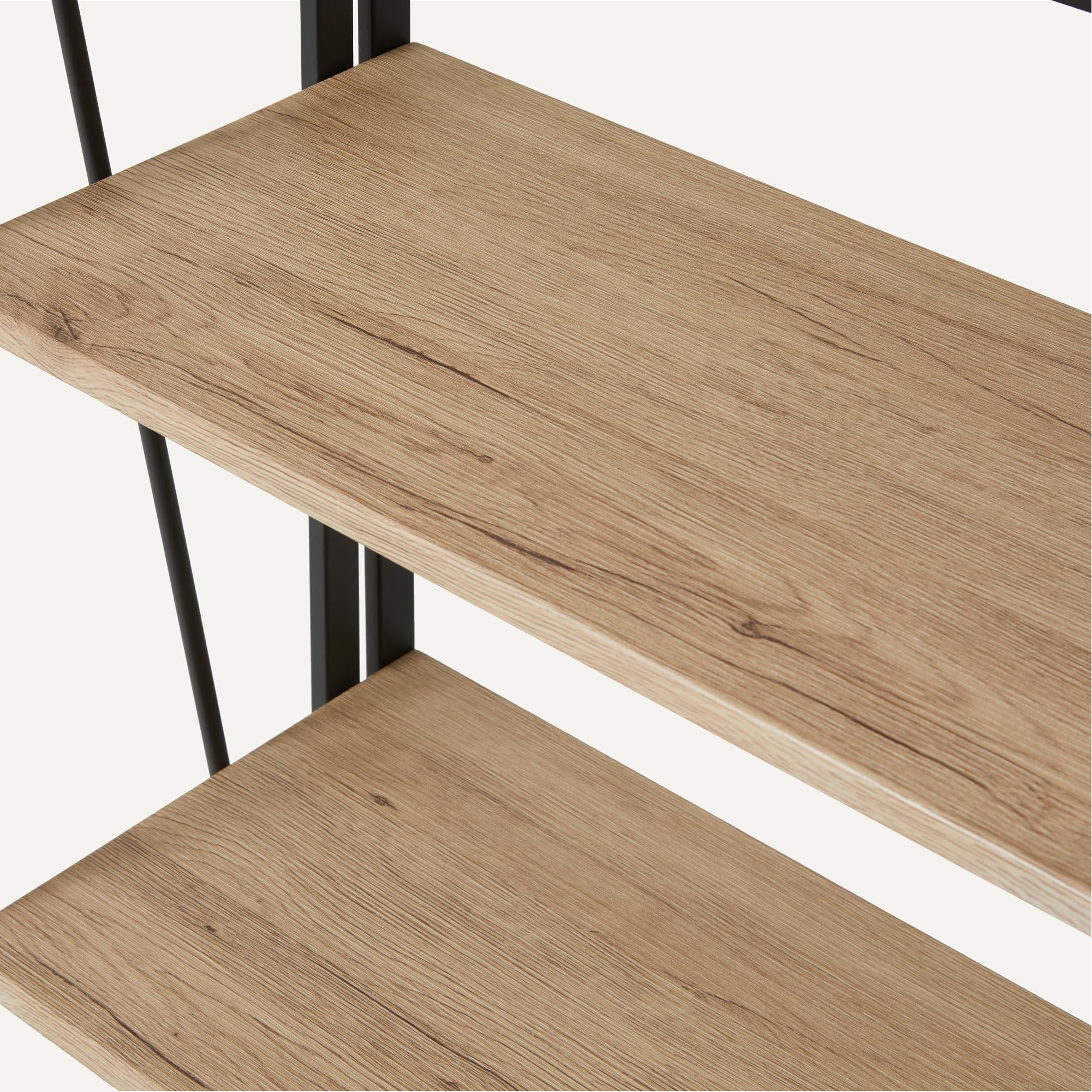 Amazon Basics - Libreria Pieghevole, Struttura in Metallo, 4 Ripiani in Legno, Soggiorno, Camera da Letto, Ufficio in Casa, Facile da Montare, Rovere, 29,5cm x 60cm x 125cm