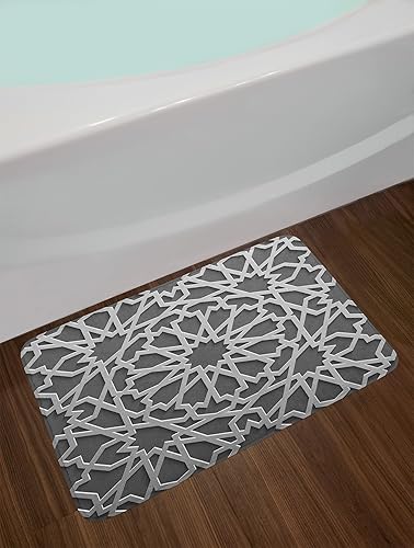 Miniatura 2 de Ambesonne Tapete de baño marroquí, diseño histórico de imperio heráldico entrelazado, mezcla de motivos de flores de estrellas, tapete de felpa para