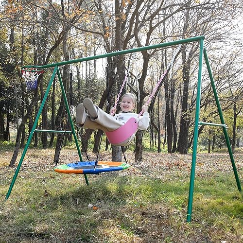 Miniatura 9 de Asiento de columpio rosa - Cadena resistente con revestimiento de plástico - Juego de accesorios de repuesto para columpio de parque infantil, juego