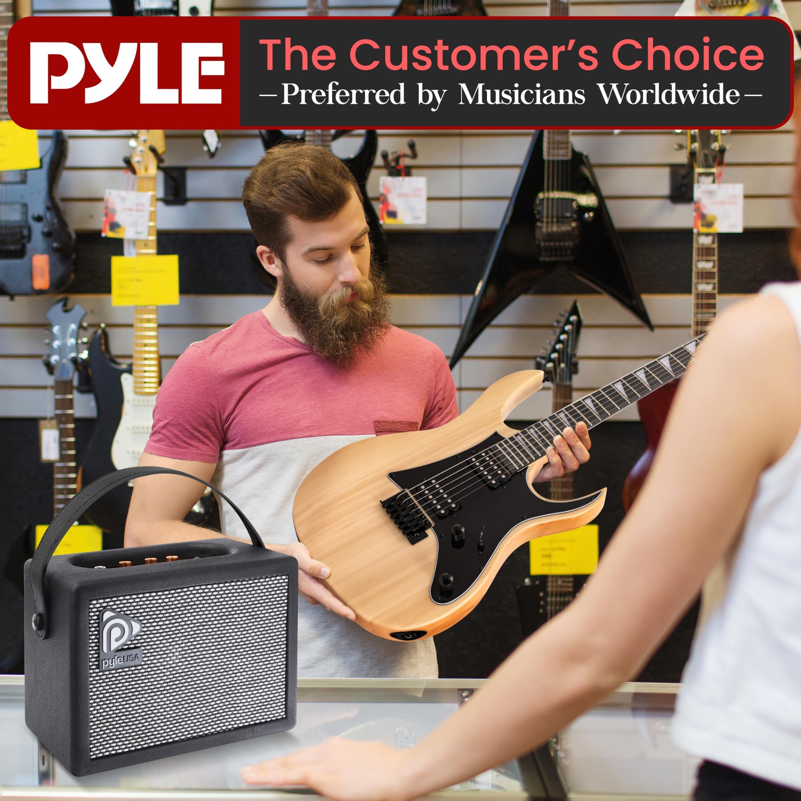 Pyle Prog Rock EG Series - Chitarra elettrica con kit amplificatore, 39 pollici, full size con due pickup Humbucker, manico basso profilo e corpo in paulonia massiccio, kit di accessori premium