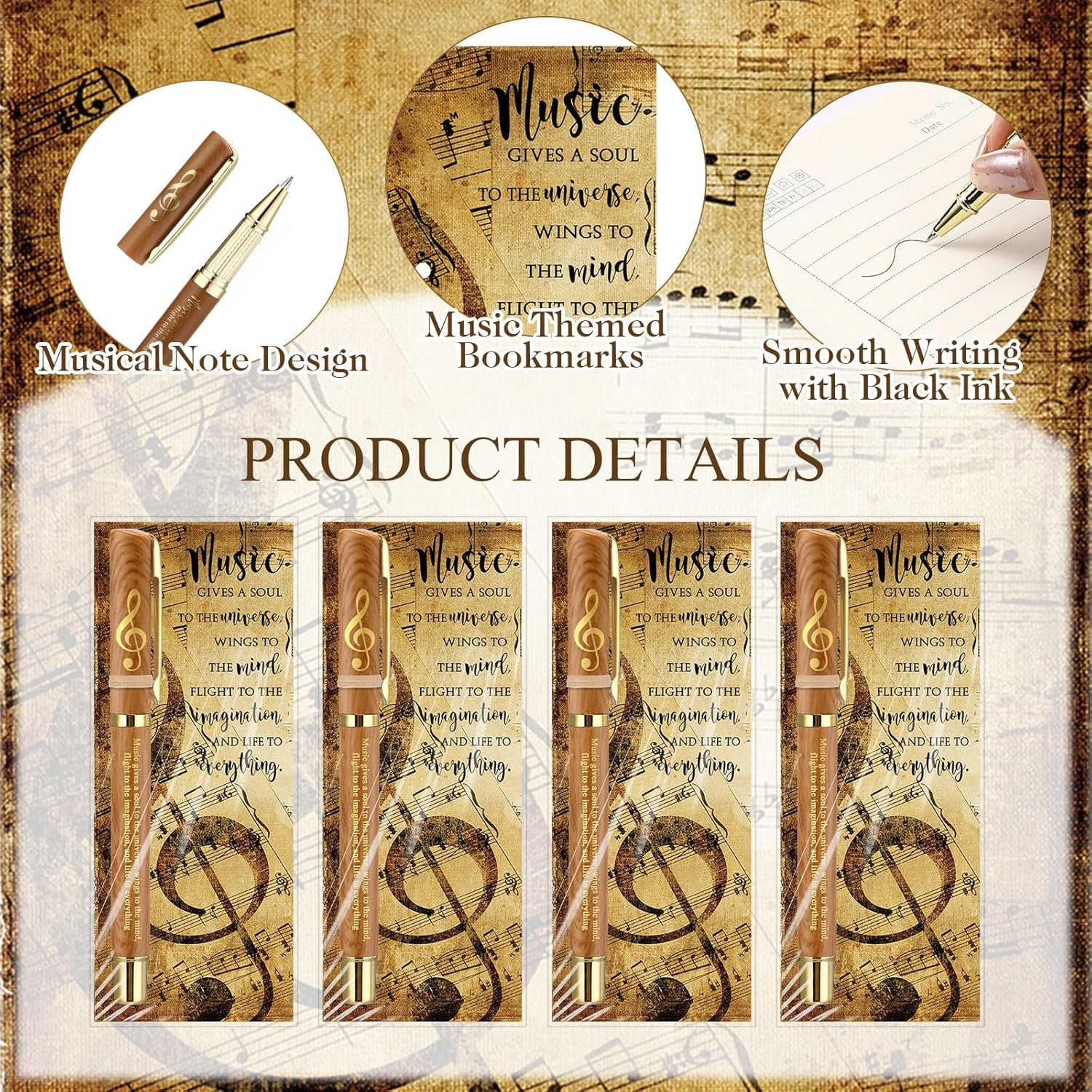 30 Sets Music Party Favors for Students Inspirational Pen with Bookmarks Awards for Choir Students Teacher Music Lover Classroom Musician Studio Club (Wood Grain) - Image 3