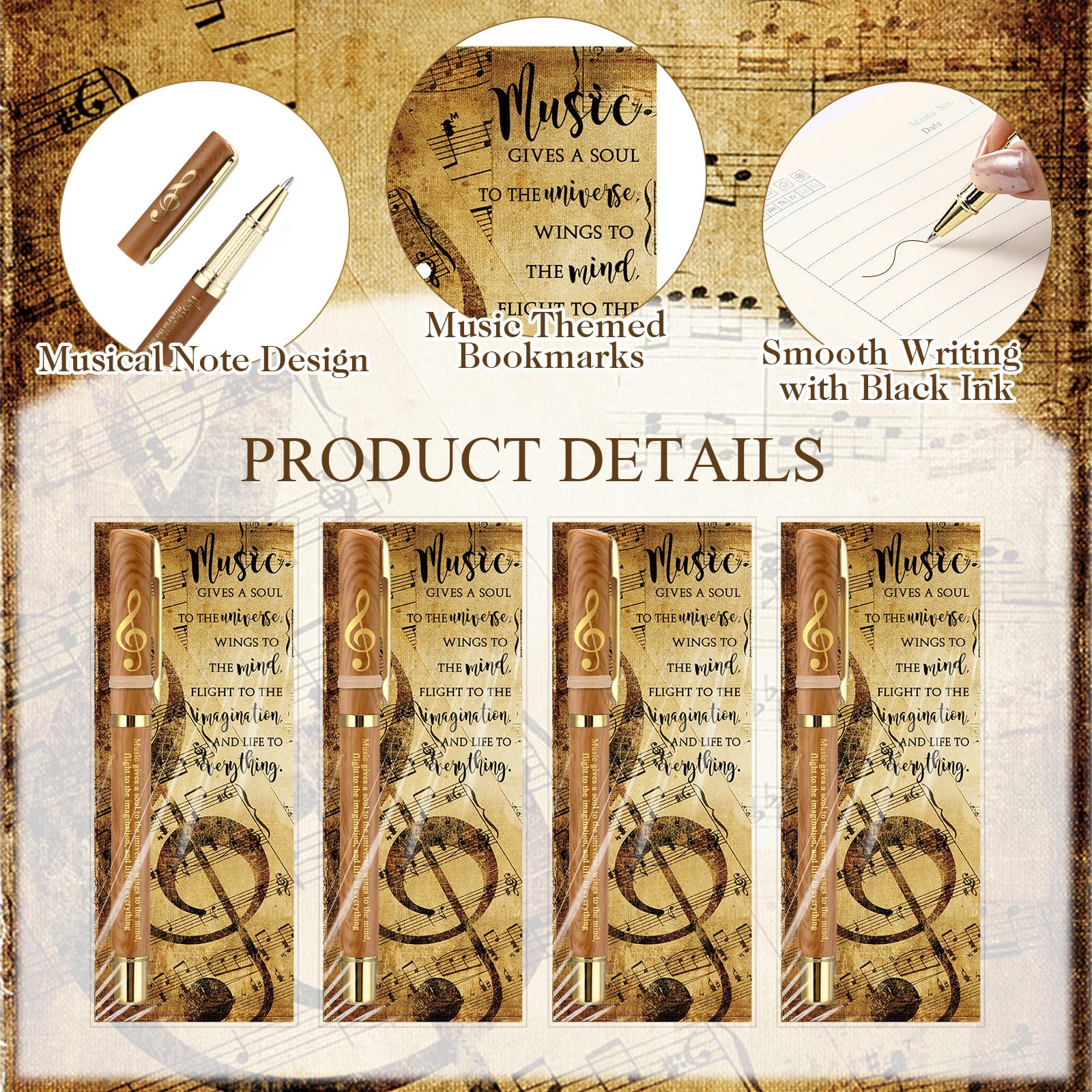 30 Sets Musikstifte, inspirierende Musikstifte, Geschenk für Lehrer mit Lesezeichen, Musik-Partygeschenke für Lehrer, Chorliebhaber, Musiker, Studio, Club