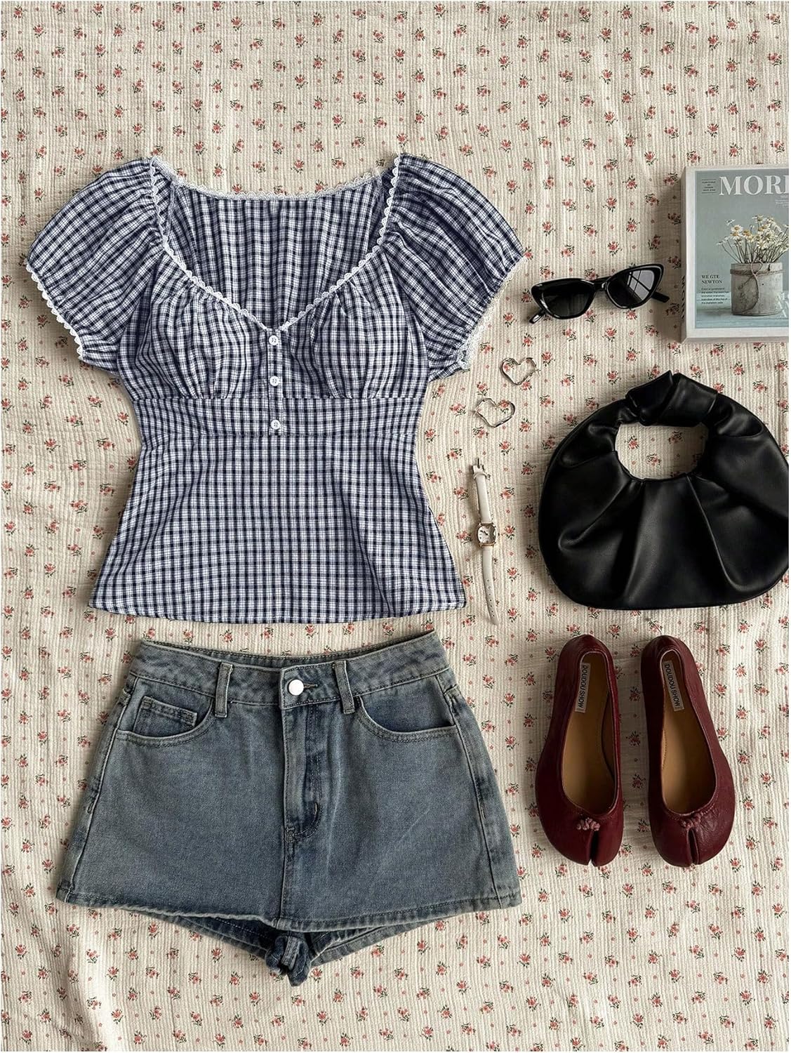 SweatyRocks Women's Plus Size Plaid Button Front Peplum Blouse Tops Puff Sleeve Babydoll Shirts - Image 5