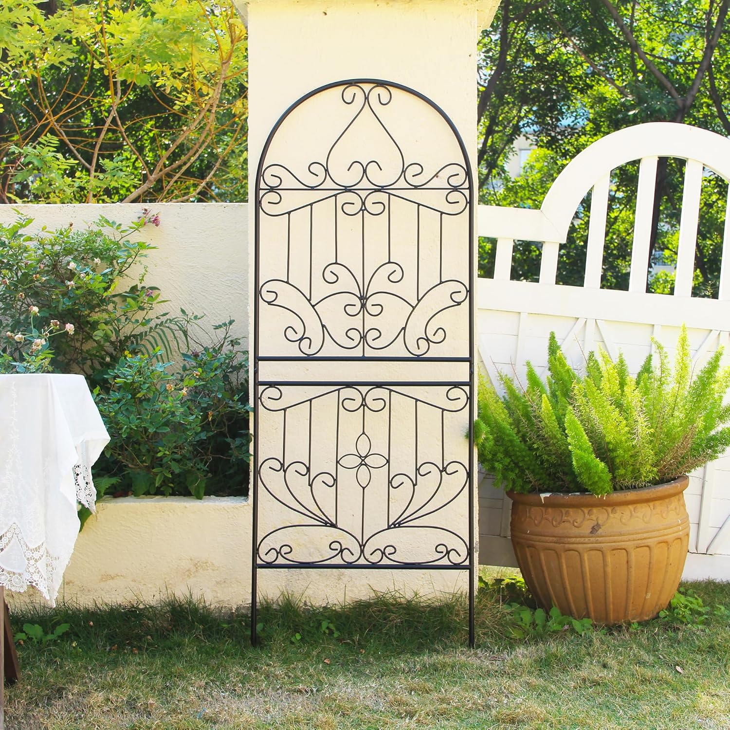 Trellis for Climbing Plants 59" H x 22" W Metal Unique Design Decorative Garden Structure Weather-Resistant Lattice Outdoor Decor Flowers Roses Vine Ivy Clematis Black Coating 1 Pack