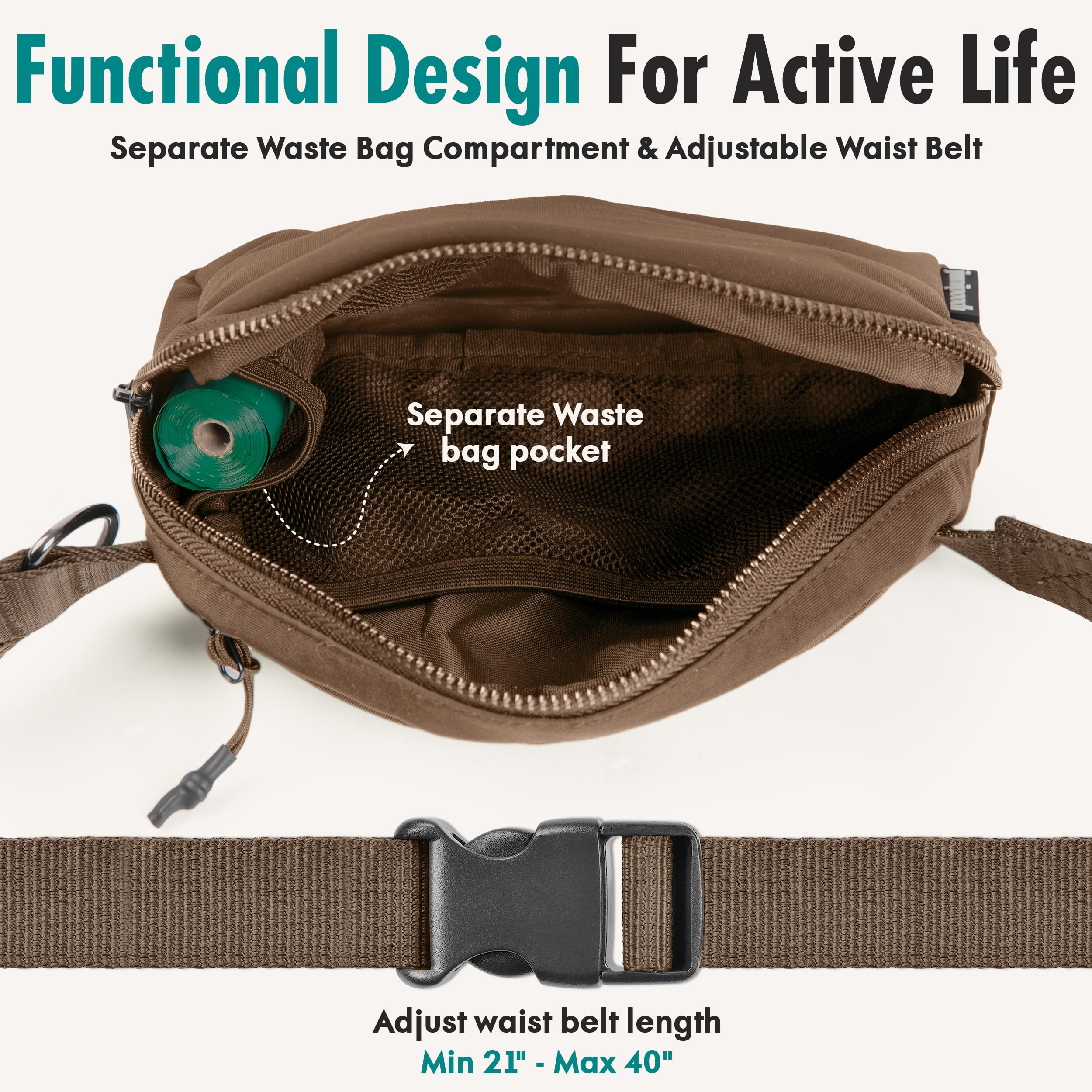 Hands Free Dog Leash with Dog Treat Pouch - Stylish & Trendy Waist Leash for Dog Walking - Wear Around The Waist or Crossbody - Durable & Detachable - Shock Absorbing - Waste Bag Dispenser - image 2