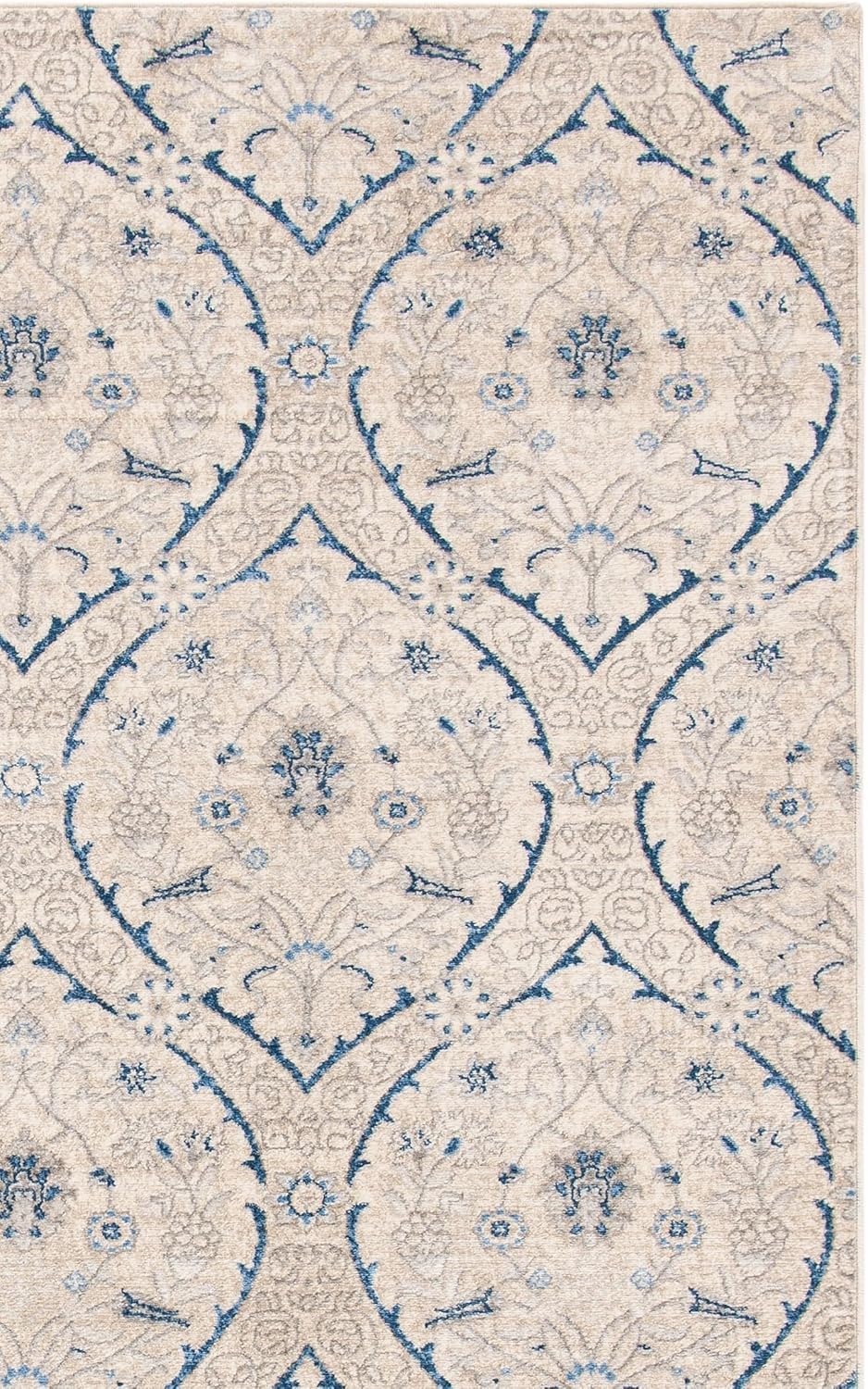 SAFAVIEH Brentwood Collection Accent Rug - 2' x 4', Light Grey & Blue, Floral Damask Trellis Design, Non-Shedding & Easy Care, Ideal for High Traffic Areas in Entryway, Living Room, Bedroom (BNT860G)
