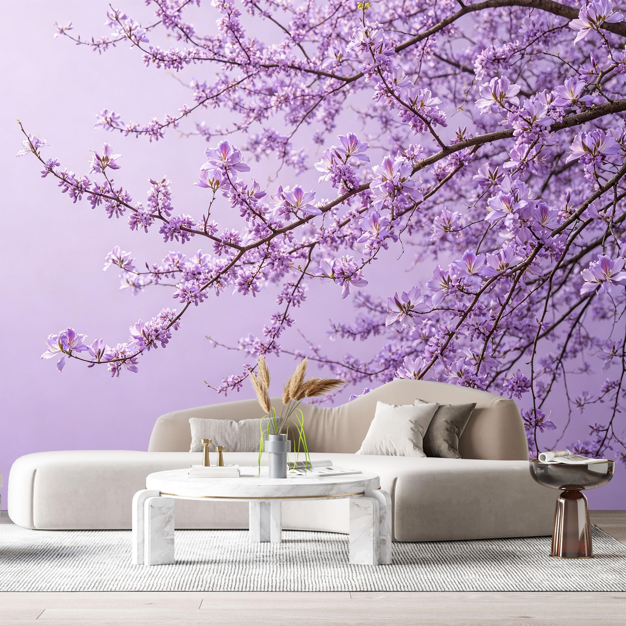 Custom Size Wall Murals Purple Blossom Botanical Watercolor Flower Branch SelfAdhesive Wall Fabric Removable Large Wallpaper for Photo Living Room