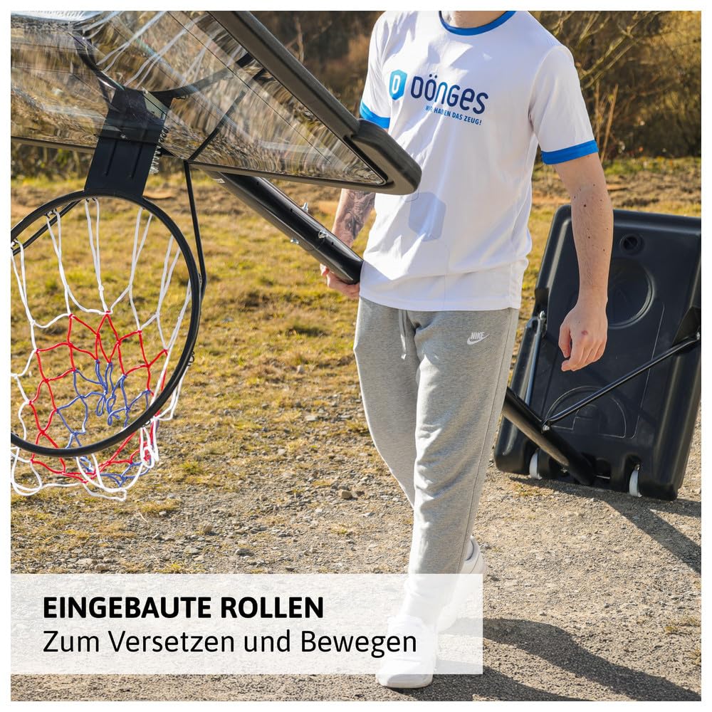 Dönges Basketballkorb höhenverstellbar 1,50-3,05m - Komplett-Set mit Ball & Pumpe - Outdoor & Indoor - Robuste wetterfeste Konstruktion - Für Kinder & Erwachsene