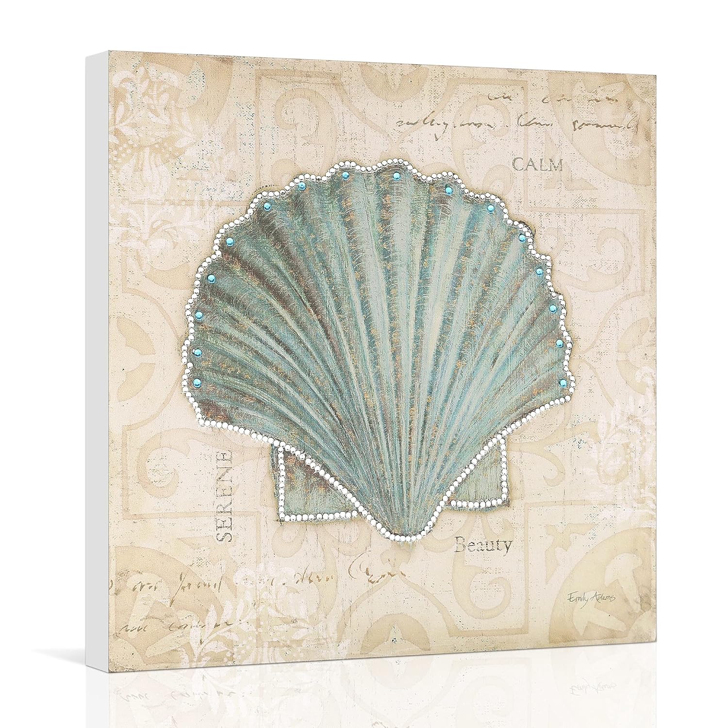 Wooden Beach Wall Decor 5D Diamond Seashell Ocean Wall Art Coastal Sea