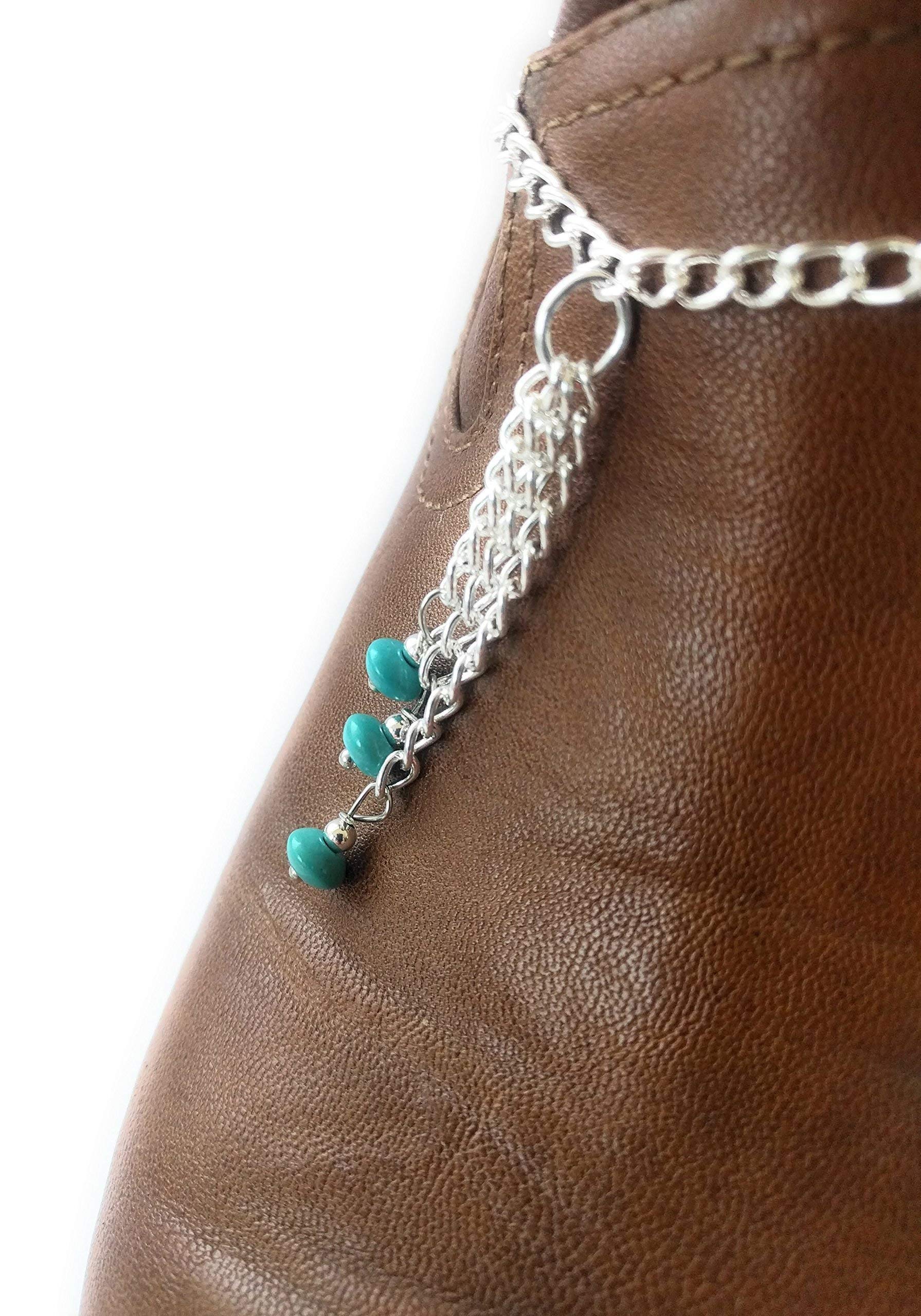 BOOT JEWELRY SHOPBoot Bracelet Chain Genuine Turquoise Cascading Tassel Adjustable Size Fit Double Clasp Gift Boxed