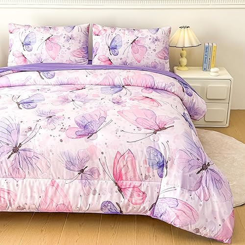 Miniatura 4 de MWMWMW Juego de edredón para niños y niñas, juego de ropa de cama morado y azul con purpurina de galaxia para todas las estaciones, juegos de ropa