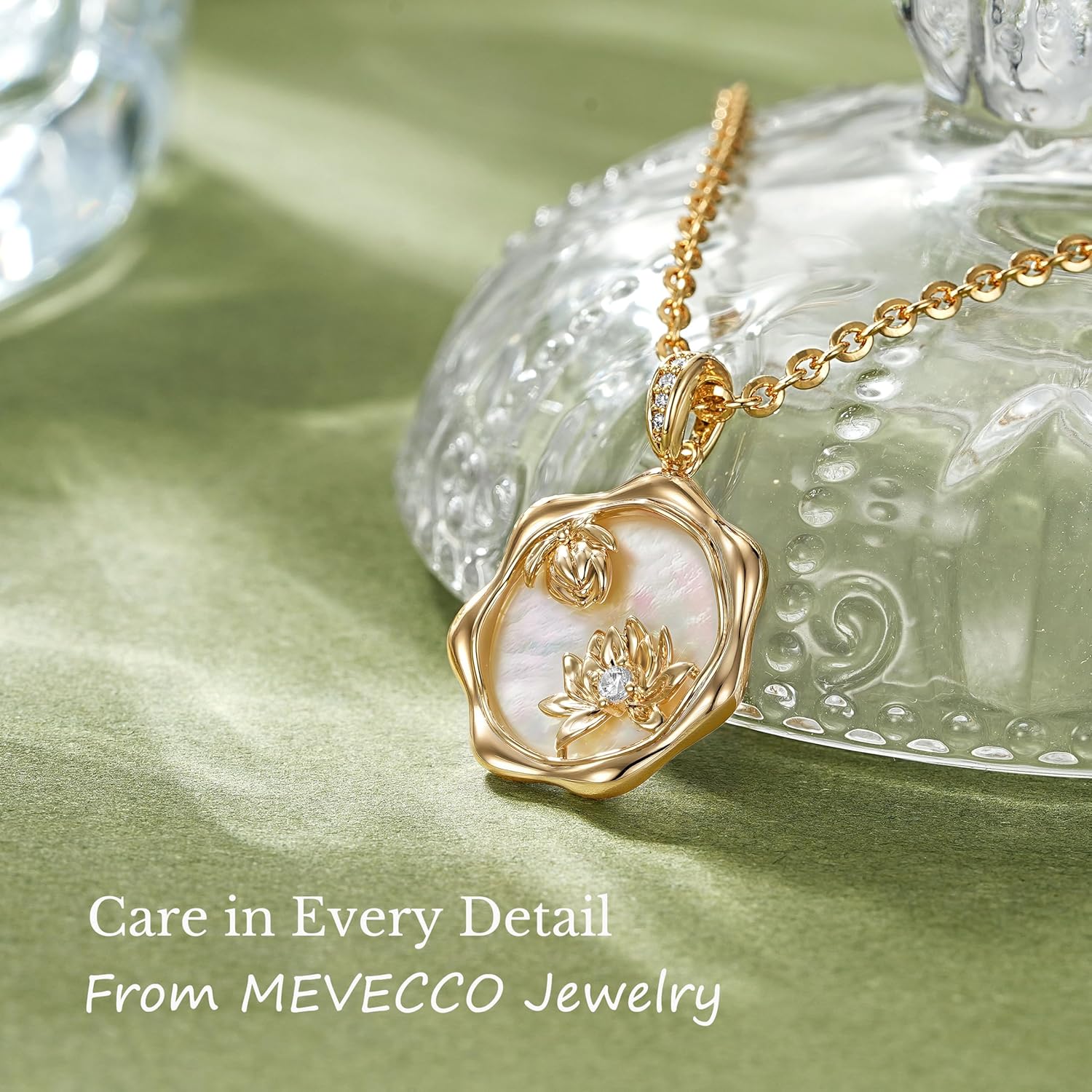 MEVECCO Birth Flower Necklace For Women 18k Gold Plated Mother Of Pearl Disc Floral Pendant Necklace Dainty 12 Birth Month Flower Handmade Personalized Jewelry Anniversary Christmas Birthday Gifts - Image 7