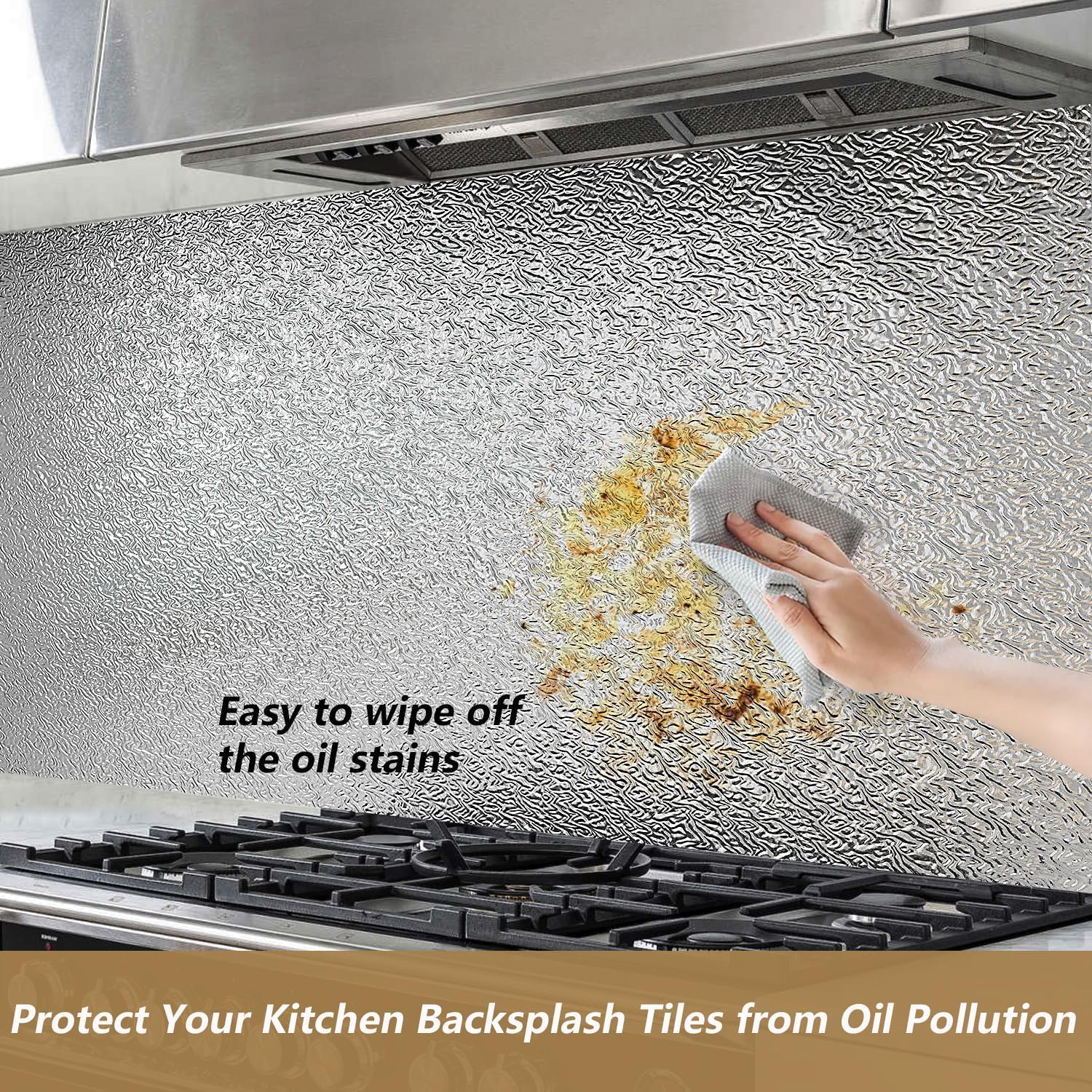 Kitchen Backsplash Wallpaper Water Oil Proof Peel and Stick 23.6"X197" Silver Contact Paper Self Adhesive Aluminum Foil Wall Paper Shelf Sticker Heat Resistant for Countertop Cabinet