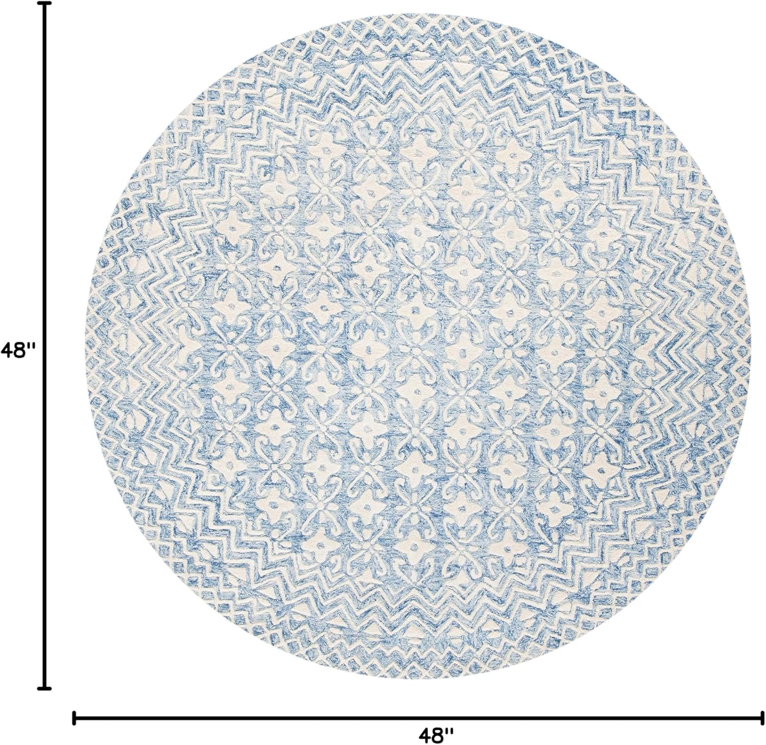 SAFAVIEH Blossom Collection Area Rug - 4' Round, Blue & Ivory, Handmade Wool, Ideal for High Traffic Areas in Living Room, Bedroom (BLM114M)