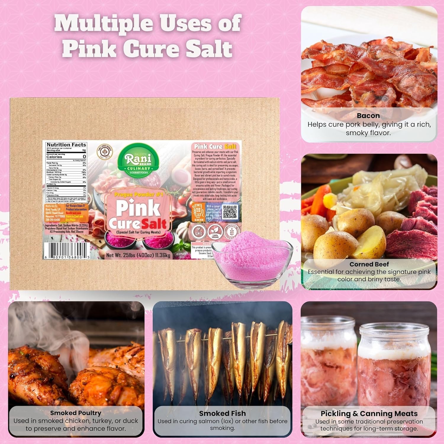 Rani Pink Cure Salt (Special Salt for Curing Meats) 400oz (25lbs) 11.36kg Bulk Box ~ All Natural | Gluten Friendly | NON-GMO | Kosher | Vegan | Product of USA