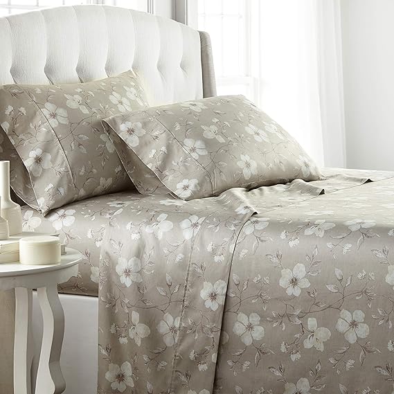 Southshore Fine Living, Inc., 100% Cotton King Sheet Set, 300 Thread Count Cotton Sheets King Size Set, 22" Deep Pocket Fitted Sheet, Floral Bedding, Myosotis Scorpioides Green Bedding Sets