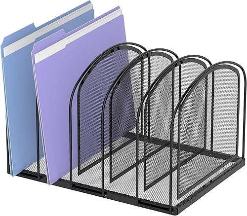 SUPEASY Organizador de archivos para escritorio, organizador de escritorio de malla de 5 secciones, soporte vertical para archivos, organizador de