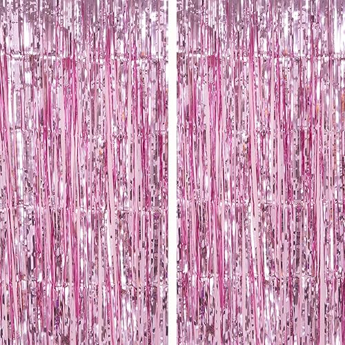 Vista 16 de 2 Pack 3.2x8.2ft Tinsel Foil Fringe Curtains, Streamers Backdrop Curtains with Adhesive, Photo Booth Background - Home Wall Window Decorations for