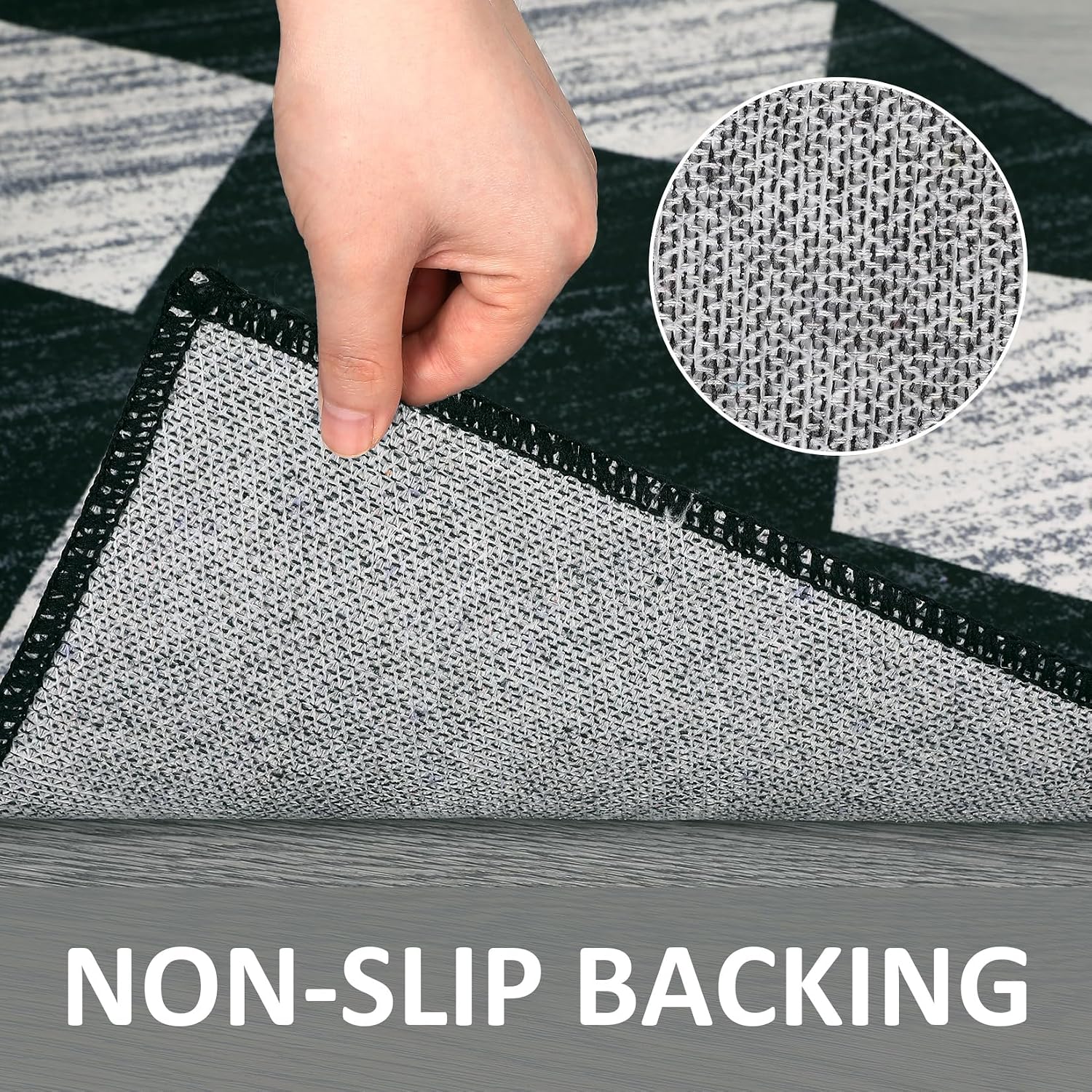 GarveeHome 2x6 Runner Rug Washable Distressed Trellis Rug for Entryway Bedroom Bedside Modern Checkered Kitchen Mat Low Pile Neutral Soft Nursery Carpet Black and White