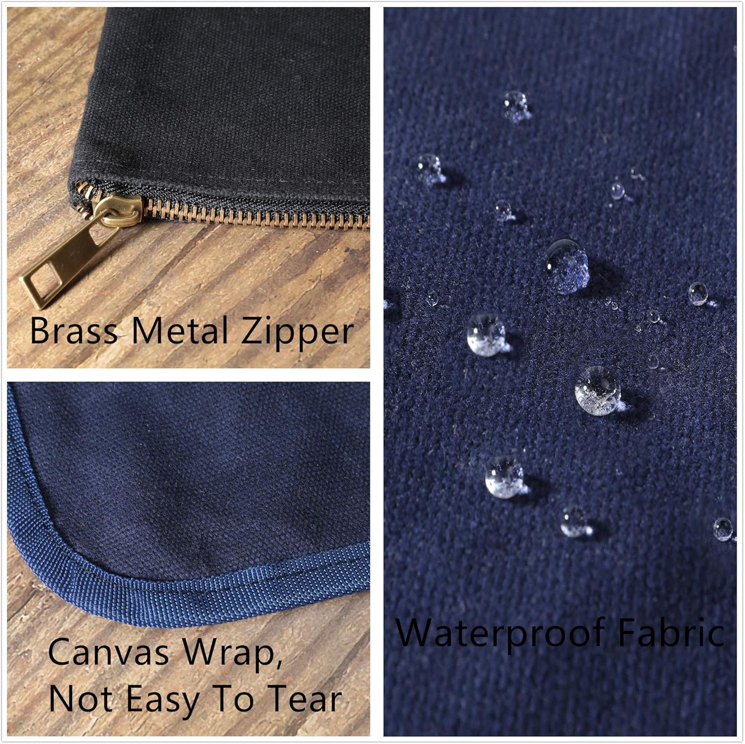 Tool Pouch, Heavy Duty 16oz Waxed Canvas Metal Zipper Tool Bags, Water Resistant, Durable, 4pc Set (7.6x4.5 inches) - Image 3