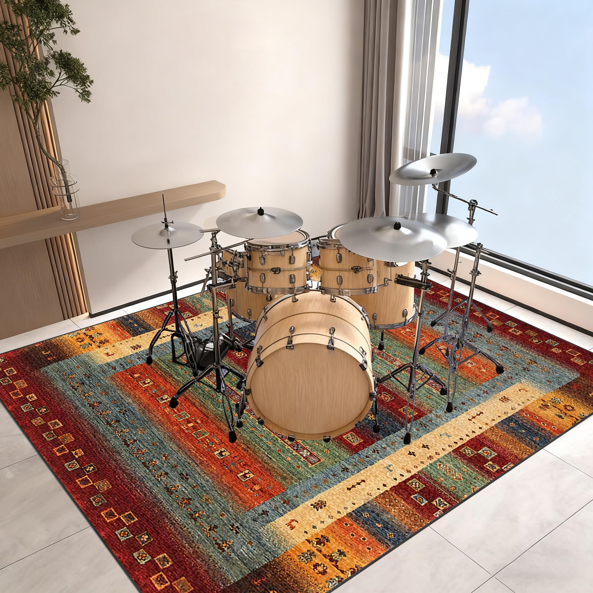 Tapis de Tambour, Tapis Insonorisant, Tapis pour Batterie, Tapis de Batterie Antidérapant, Tapis Batterie Electronique pour Grosse Caisse, Caisse Claire et Instruments 140 x 120 cm
