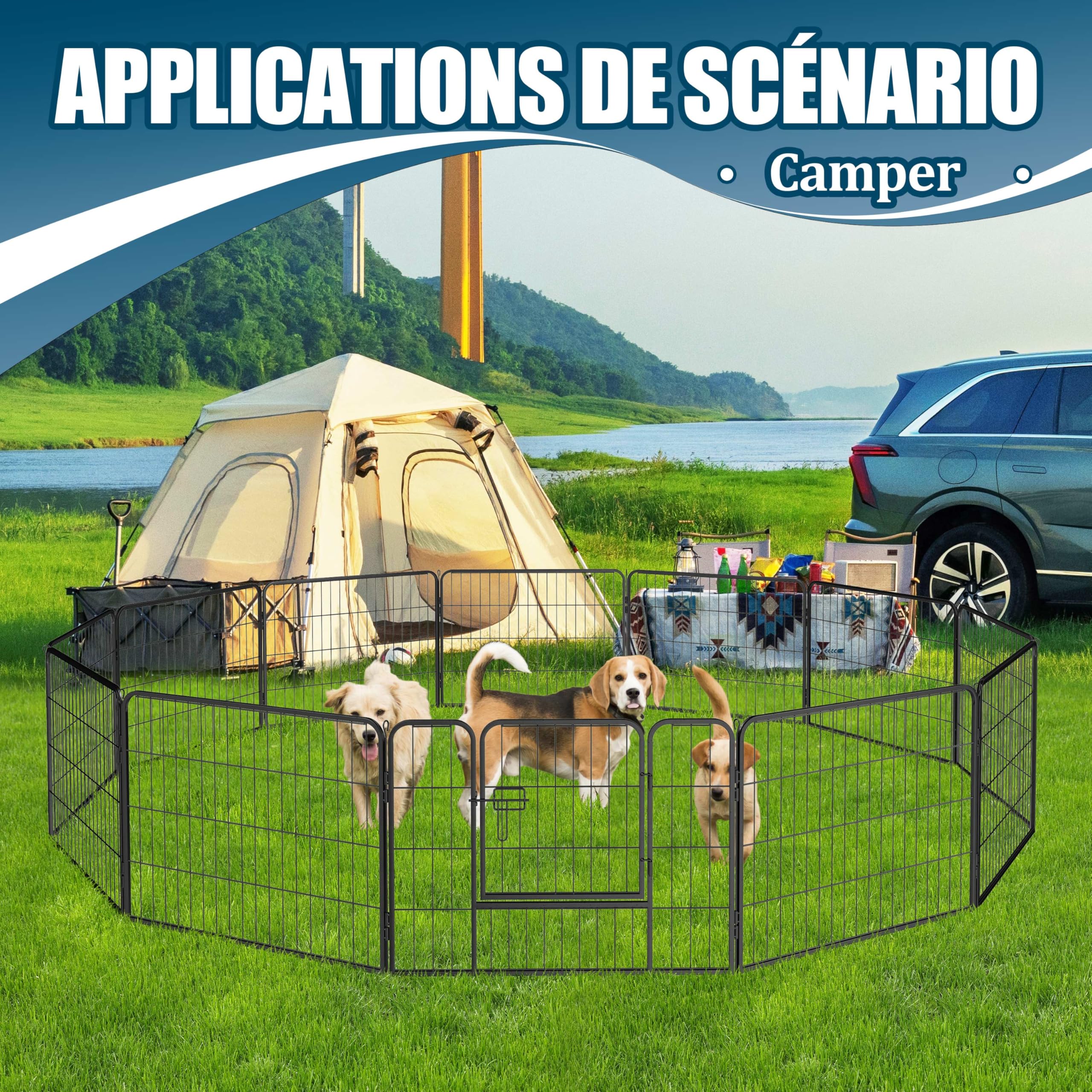 Valla para Perro 12 Piezas 60x80 Cm Parque Perros Exterior/Interior Corralito Perro Plegable Valla para Cachorros Vallas para Jardin Metalicas Negro