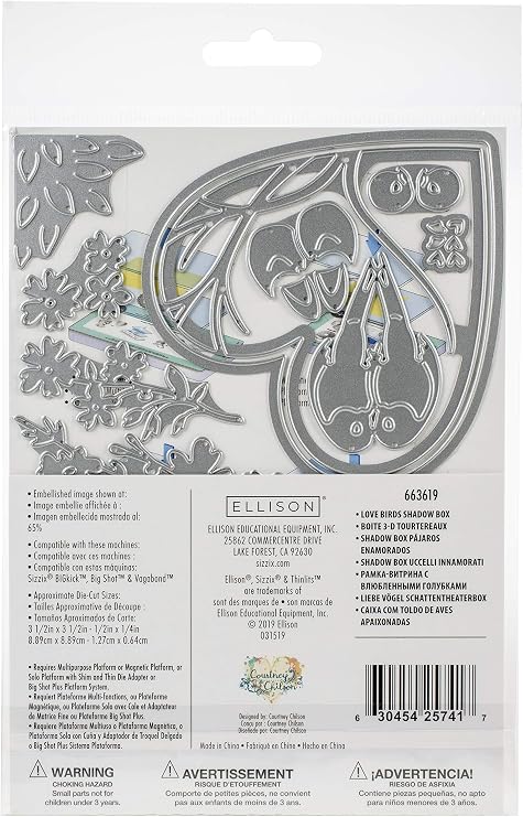Sizzix Chilson Thinlits staple templates 20pcs 663619 Lovebirds shadow theme box Courtney, multicolor, standard size