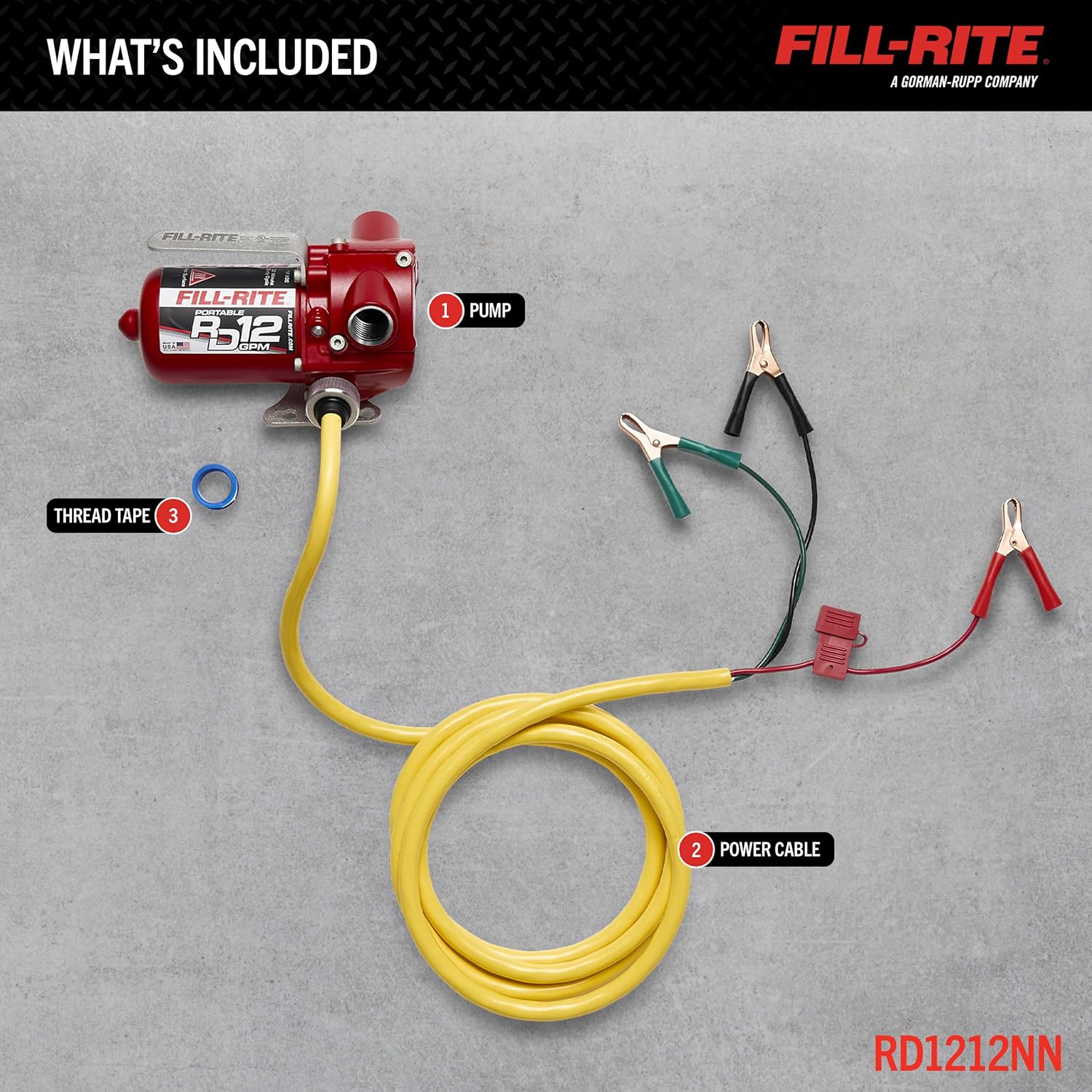 Fill-Rite RD1212NN 12V 12 GPM Portable Fuel Transfer Pump w/Power Cable