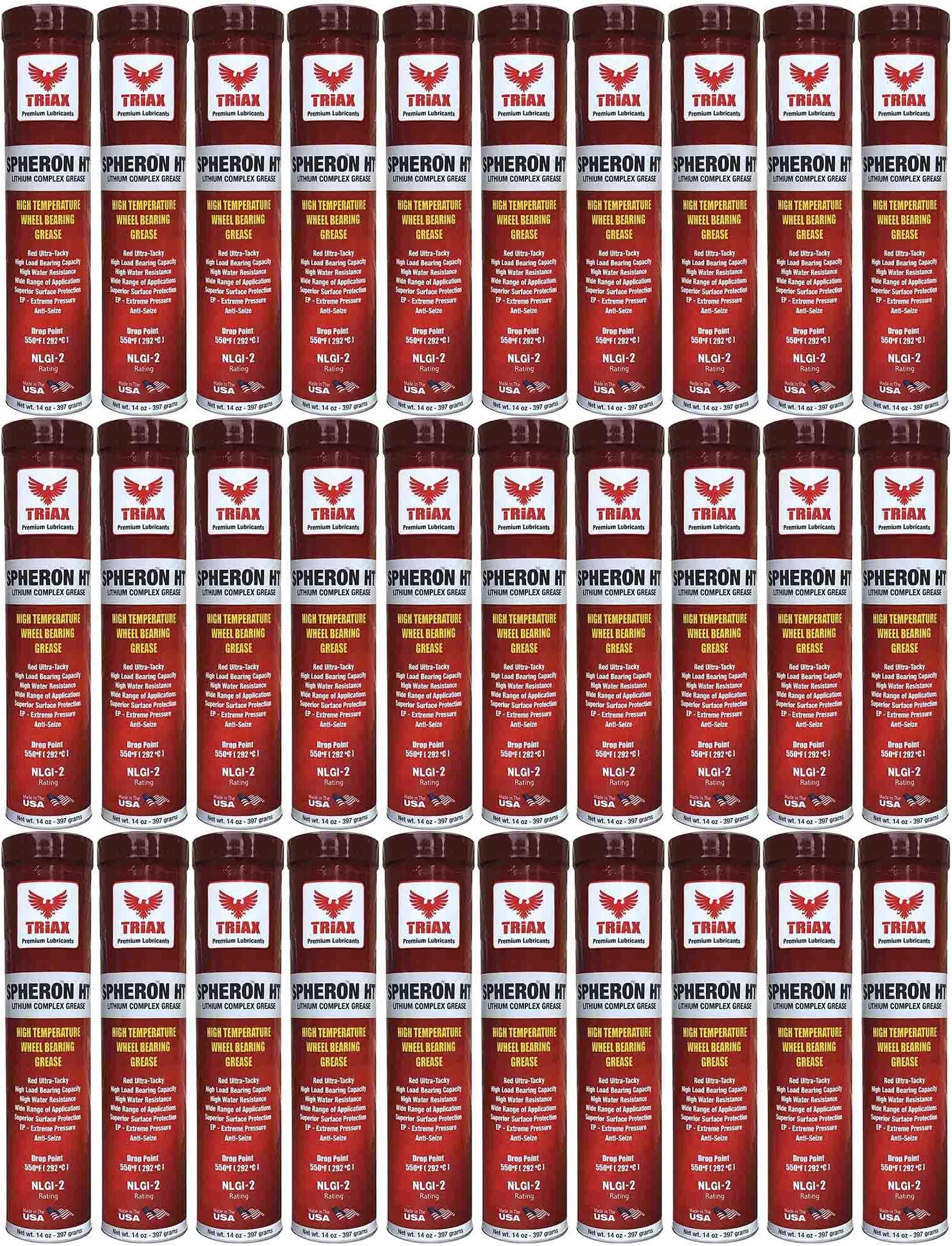 TRIAX Spheron HT-2 Grease, Red Wheel Bearing, Lithium Complex, High Temp 550F, Ultra Tacky, Extreme Pressure, Virtually Waterproof, 14 Oz Cartridge (30 Tube Pack)