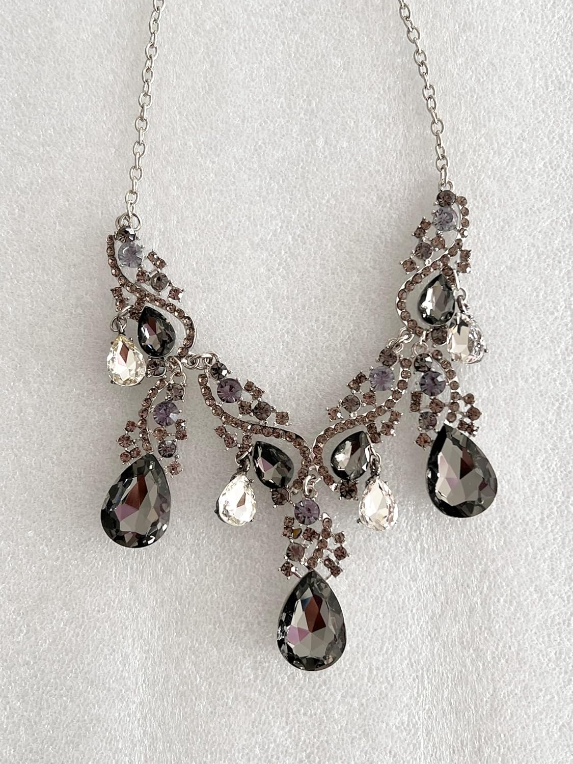 Secret for Longevity Antique Art Deco Flapper Gatsby Style Smokey Gray Lavendar Clear Rhinestone Statement Necklace