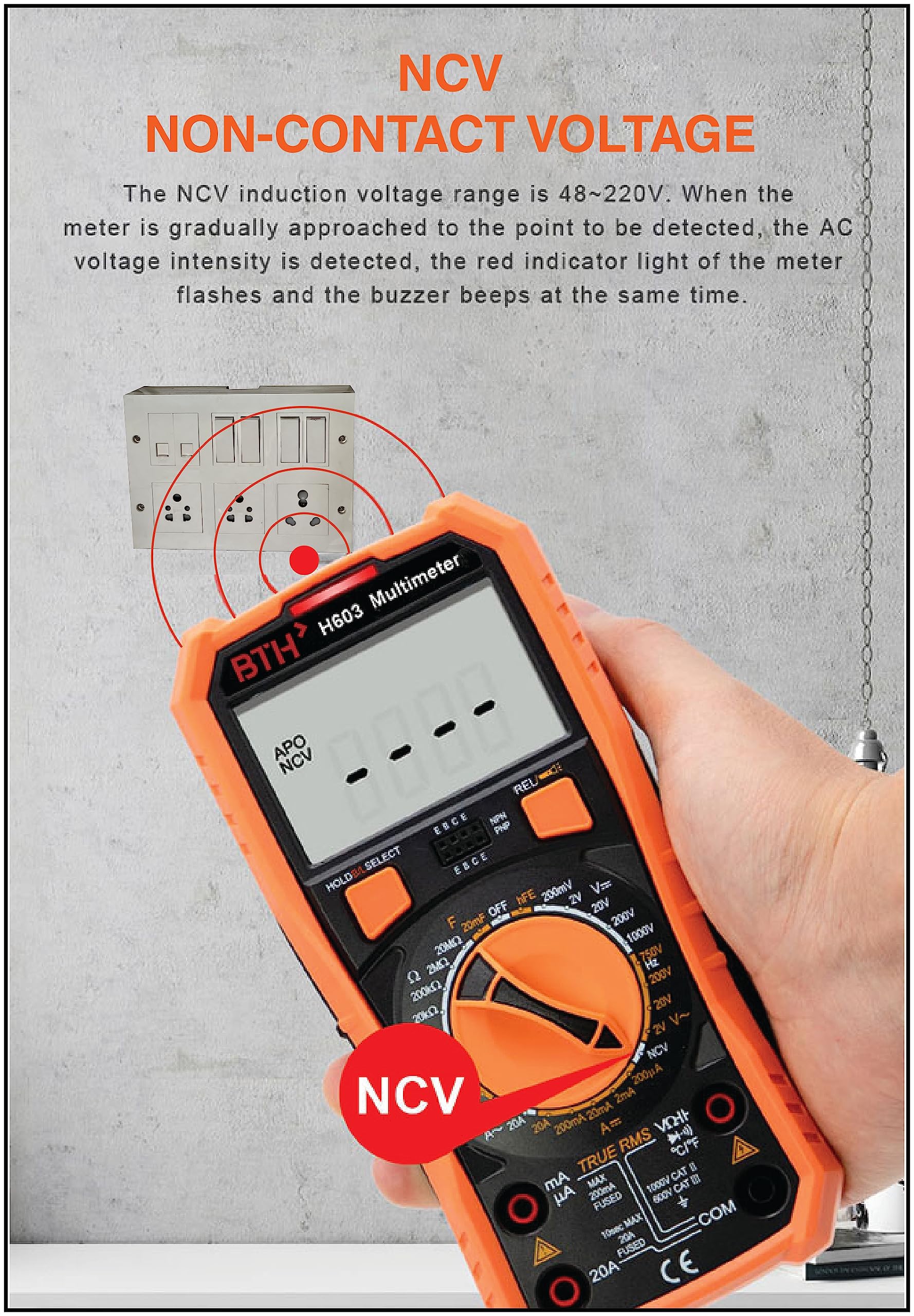 BTH H603 True RMS Digital Multimeter with Non contact voltage, Temperature, capacitance and Triode — Amazon image 8