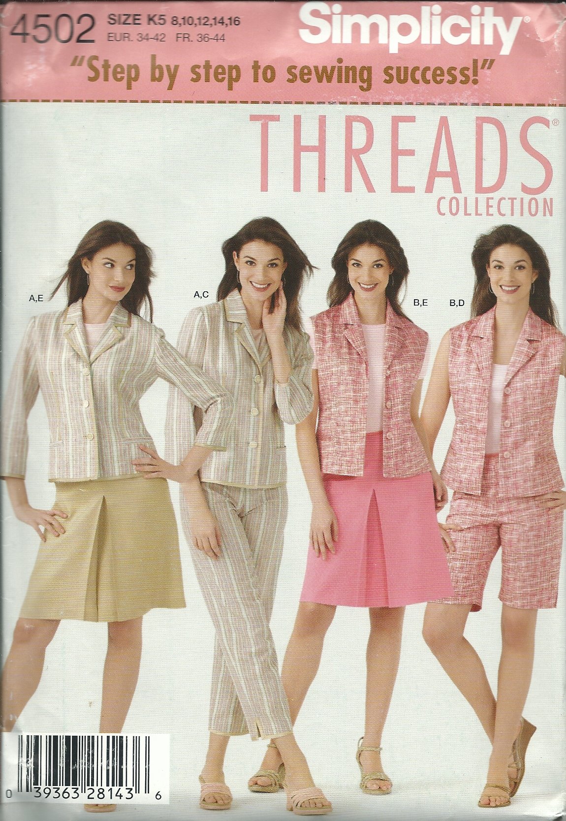Patron de couture Simplicity 4502 veste pantalon jupe shorts Threads