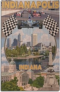 Indianapolis, Indiana, Montage Scenes Birch Wood Wall Sign (12x18 Rustic Home Decor, Ready to Hang Art)