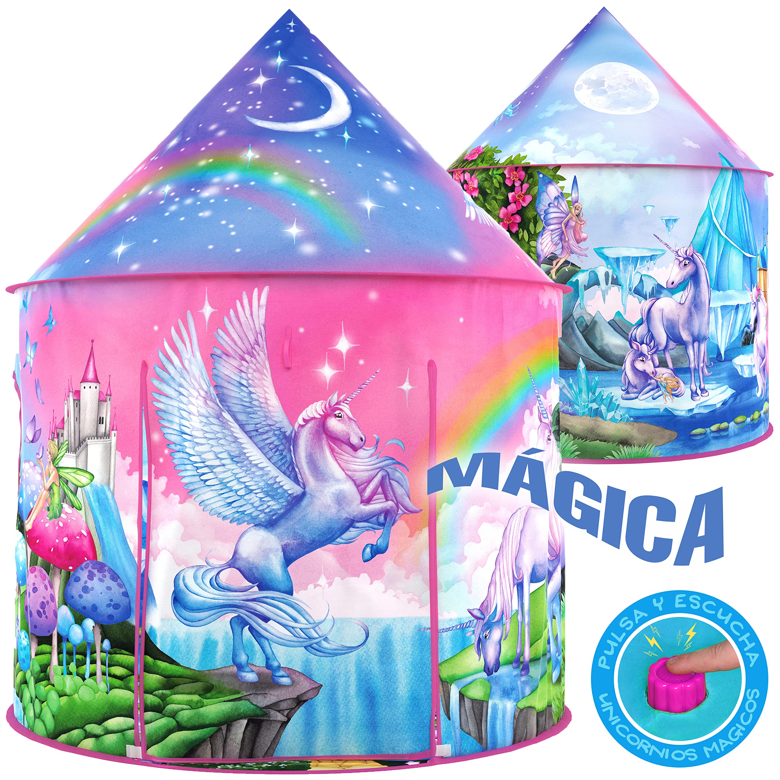 W&O Tienda de campaña de Unicornio arcoíris para niñas con sonidos mágicos y juguetes de unicornio, tienda de princesa para niñas