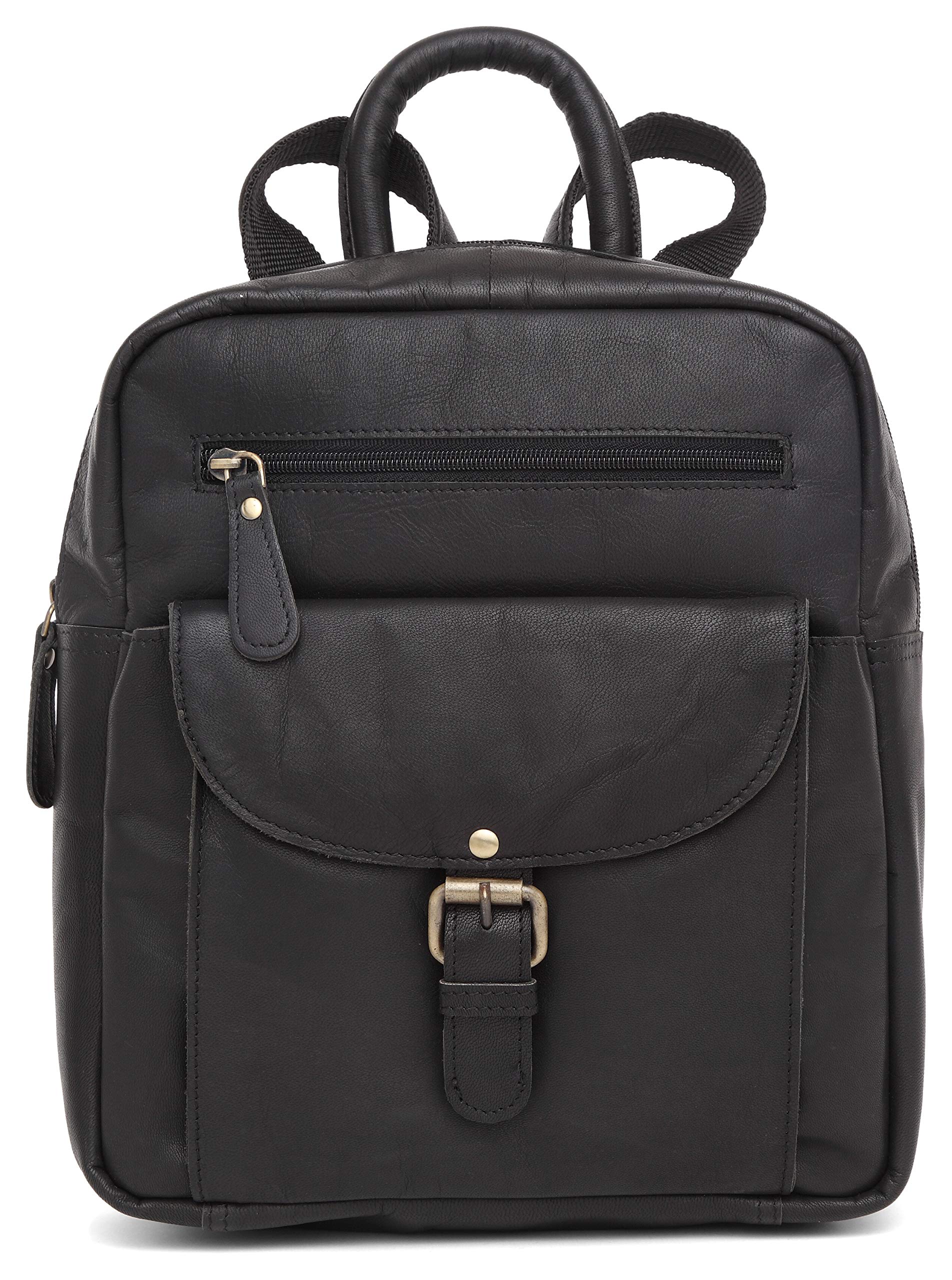 J. Wilson London Women's Vintage Black Backpack Leather Backpack For Girls Schoolbag Casual Daypack School Bag Satchel (Vintage Black)