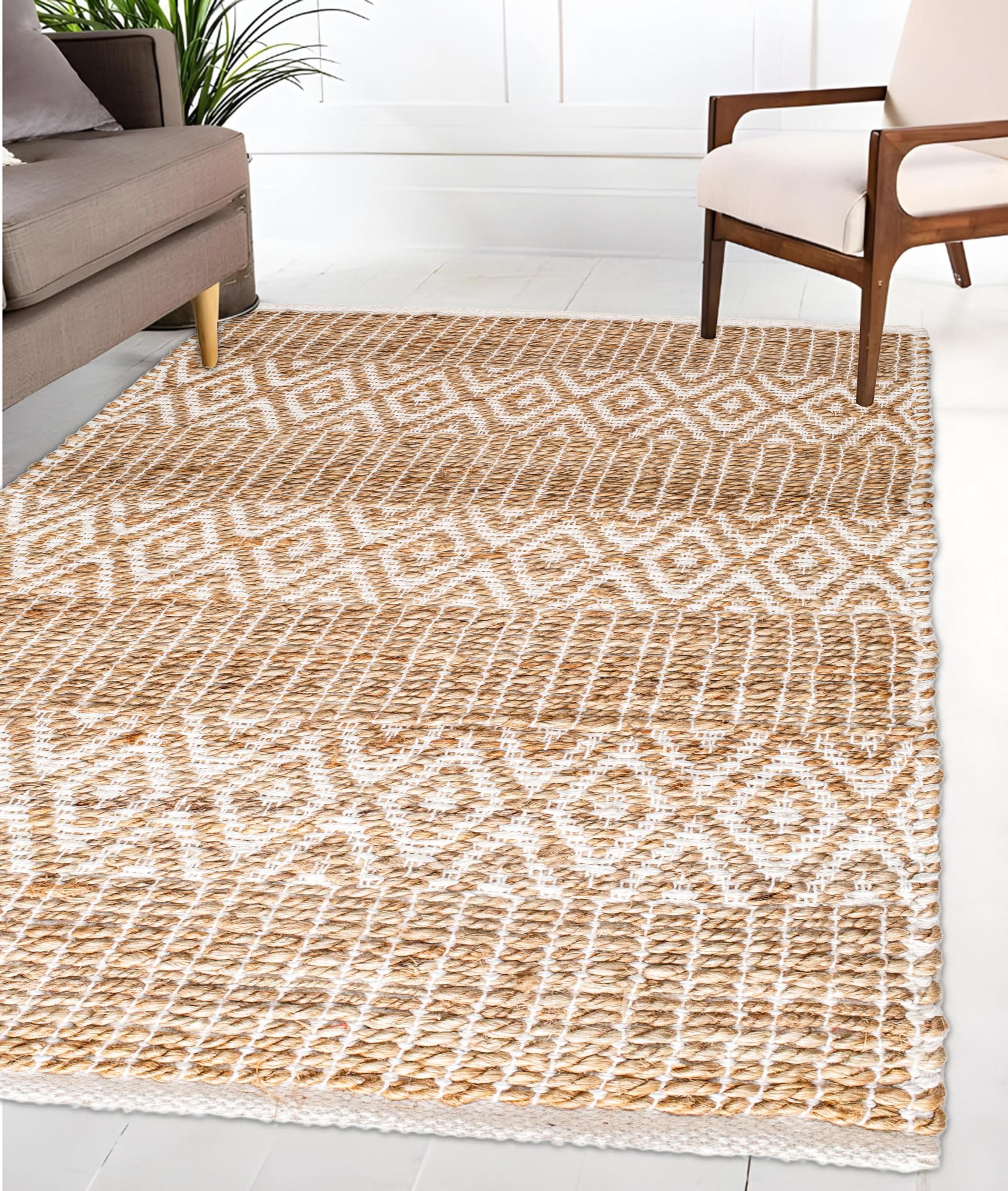 Jute Cotton Handloom Rug 4x6 Feet Floor Mat 48x72 Inch Farmhouse Area ...