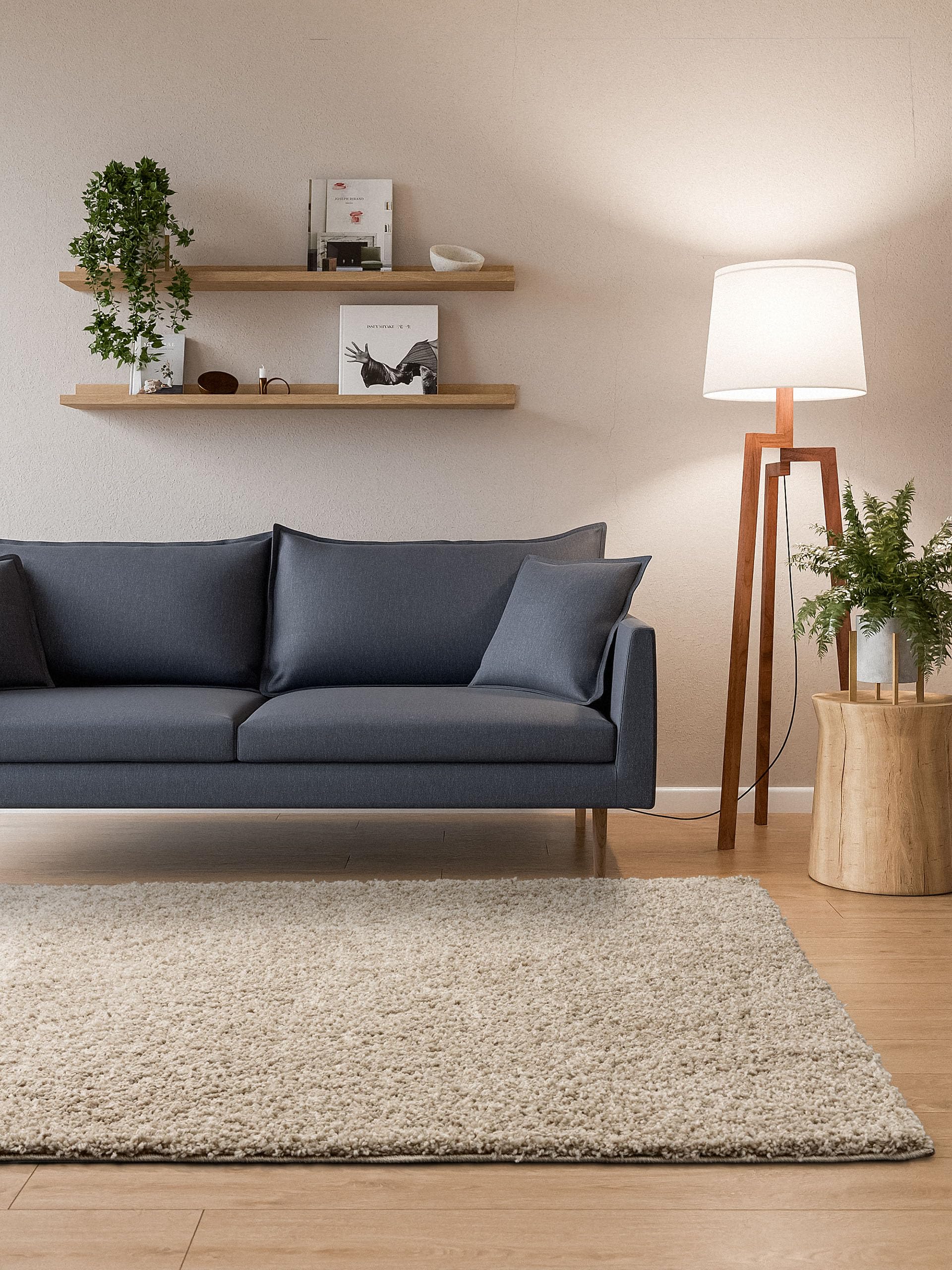 Interiyou Alfombra Pelo Largo Sofia - 200x290 cm Beige - Esponjosa y Lisa - Lavable y Antideslizante - Textura Larga Suave