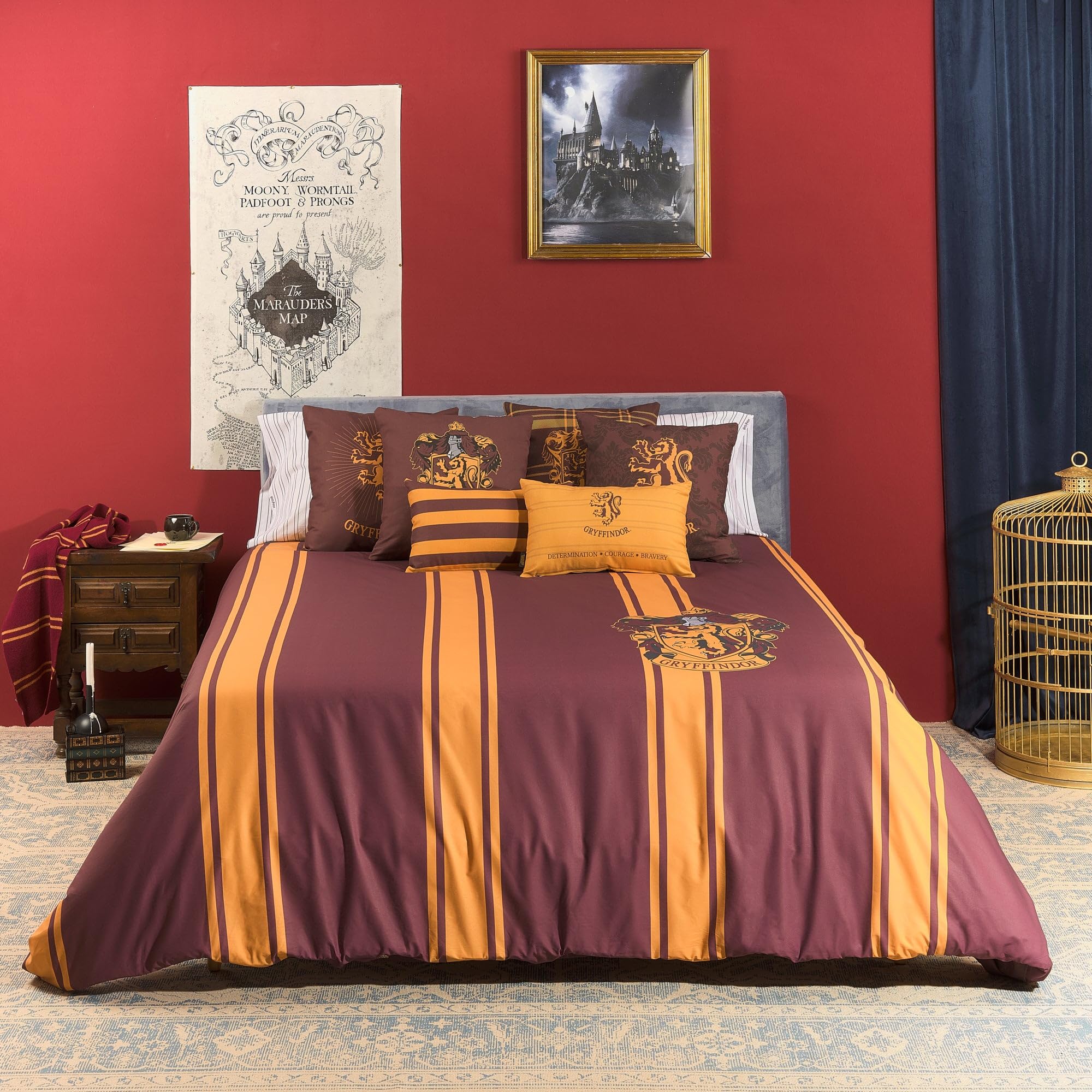 BELUM | Harry Potter Duvet Cover, 100% Cotton Gryffindor Striped Duvet Cover with Buttons for 120 cm Beds (200 x 200 cm)