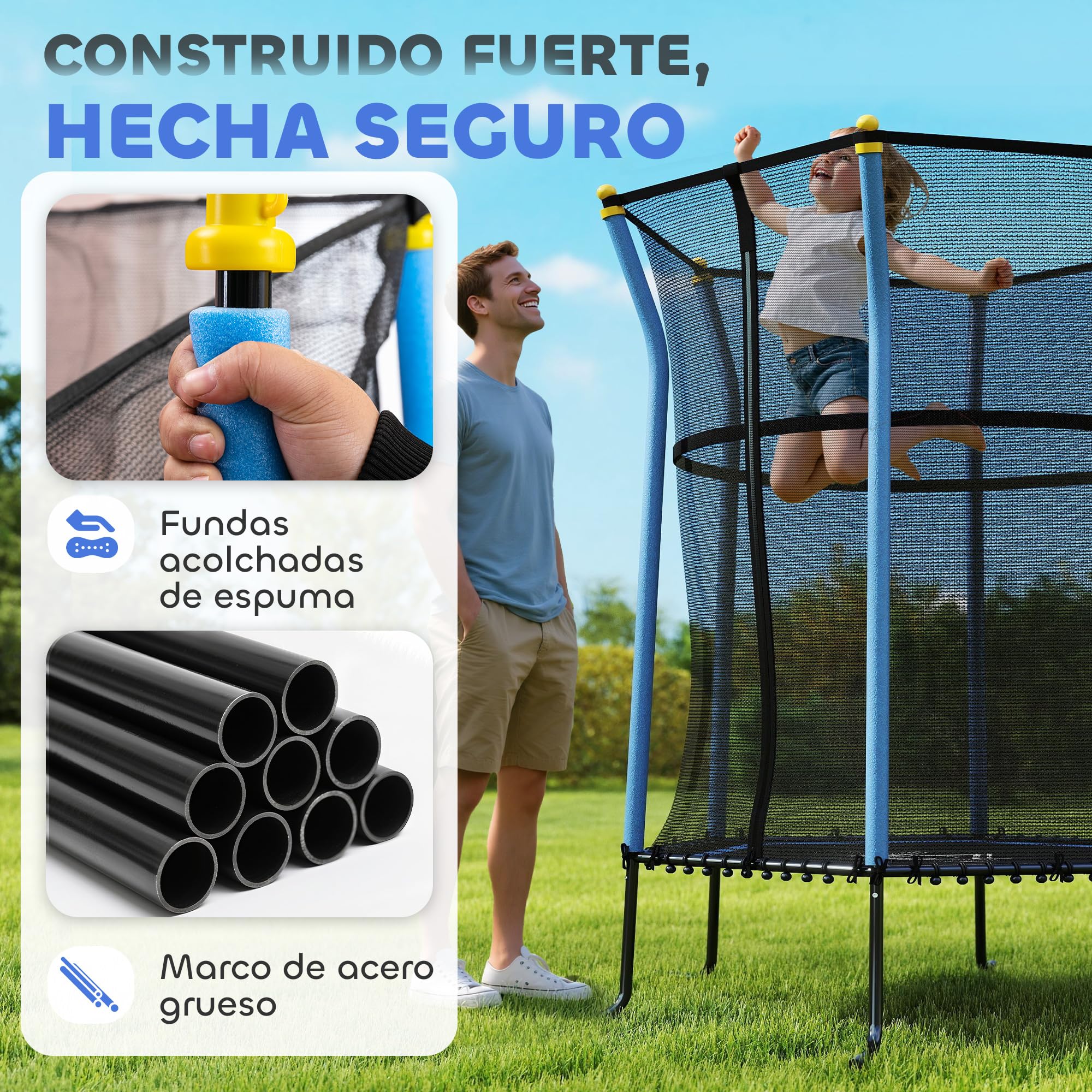HOMCOM Cama Elástica Infantil de Jardín 122x111x190 cm Trampolín para Niños de +3 Años con Red de Seguridad Marco de Acero y sin Muelles para Interior Exterior Carga 50 kg