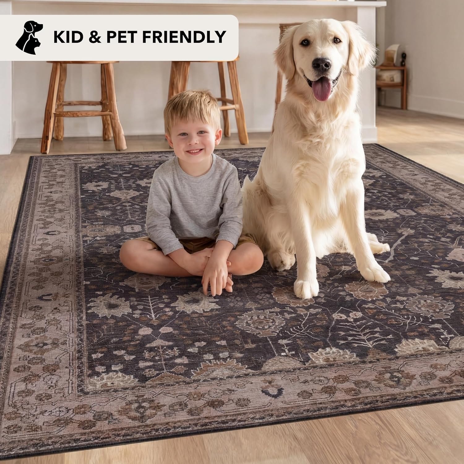 Kuden 2x3 Small Rug, Machine Washable, Non-Slip Backing, Vintage Style, Soft, Low Pile, Area Rugs for Entryway Kitchen Indoor Entrance