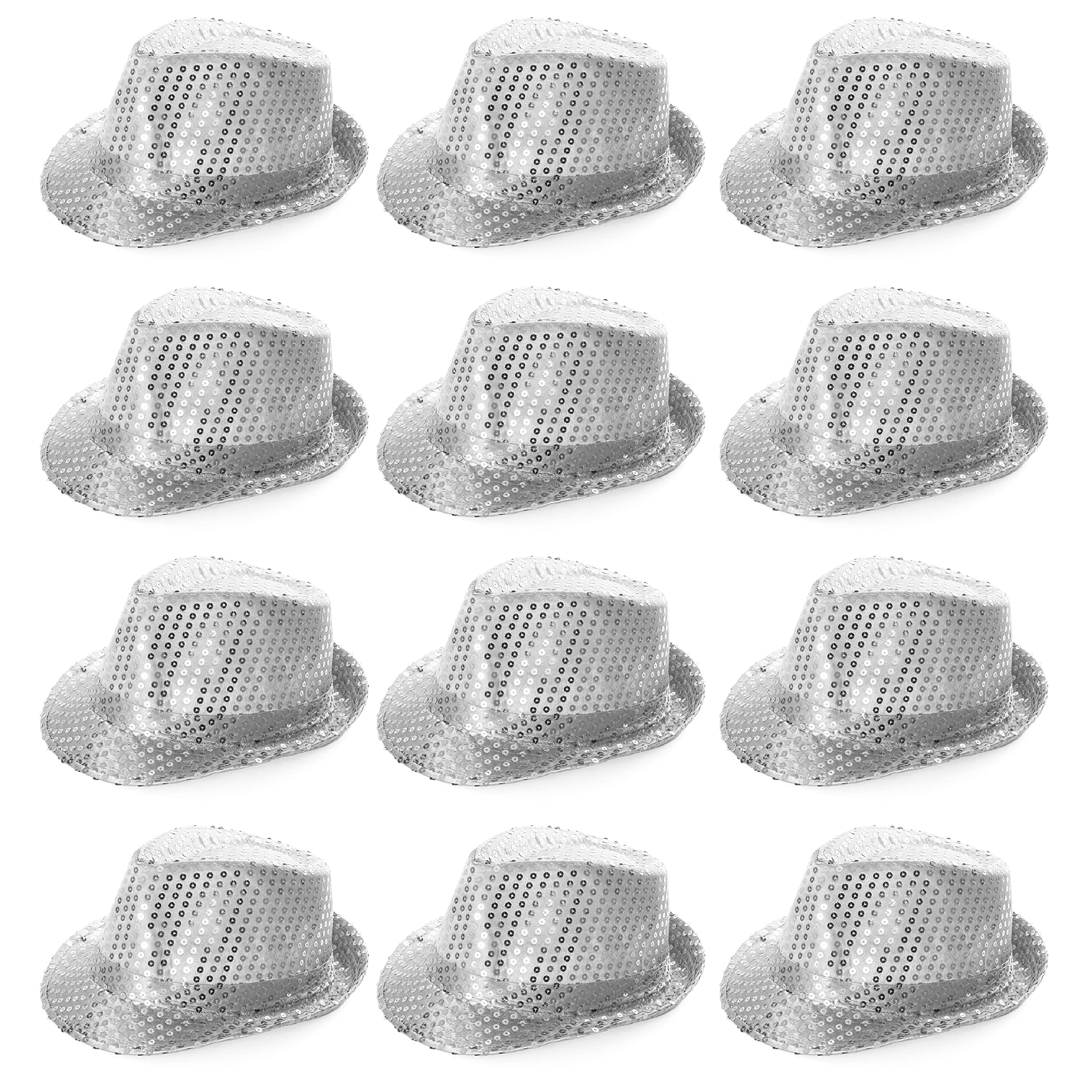 Sombrero Trilby de lentejuelas plateadas, sombrero Fedora de lentejuelas plateadas, accesorio de gángster de los años 20, accesorio de disfraz de fiesta de baile para adultos
