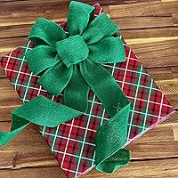 Vista 93 de Arco de corona de arpillera negra con alambre, 10 pulgadas de ancho, colas largas de 18 pulgadas, cinta de Navidad, decoración de puerta delantera