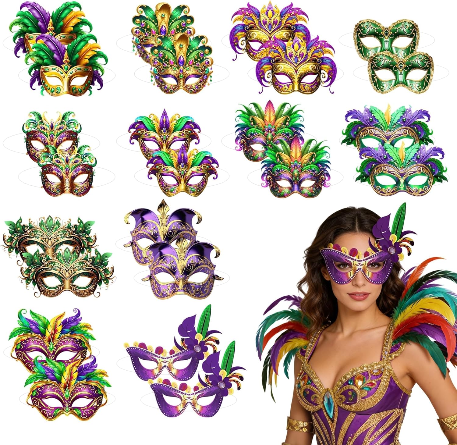 24 Pcs Masquerade Masks Pack Intended for Mardi Gras Masks Bulk Paper Vintage Carnival Mask for Masquerade Party Supplies for Women Man New Orleans Dress Up Photo Booth Prop Prom Decor Party Favors