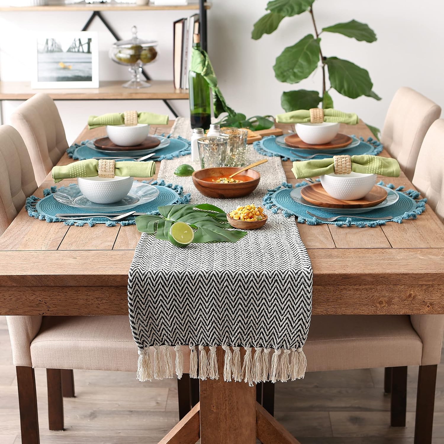 DII Woven Basic Tabletop Collection, Chevron Table Runner, 15x72, Black